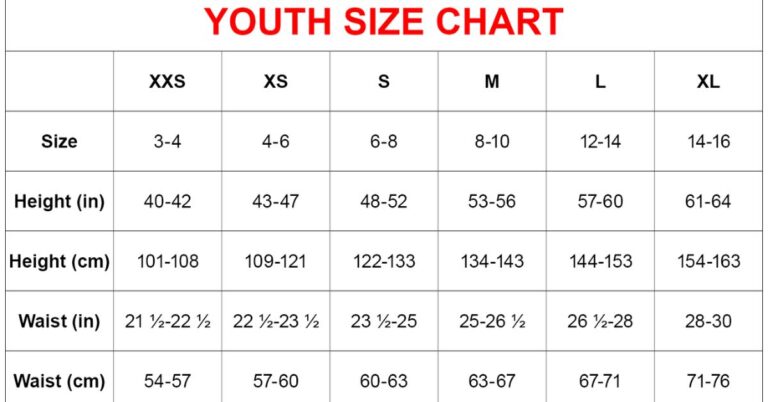 youth shirt size chart