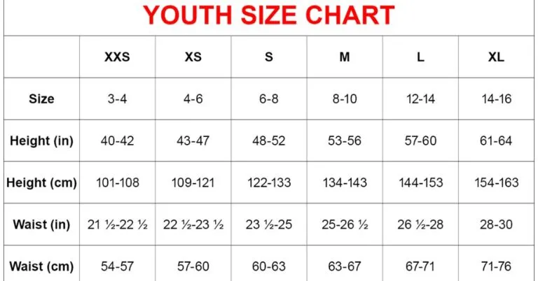 youth shirt size chart