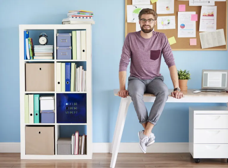 Man Sitting Desk Home Office